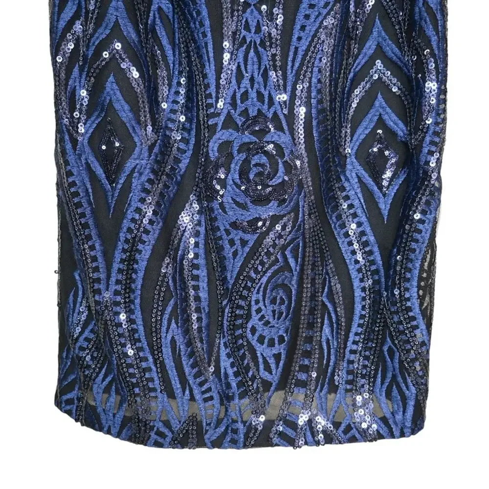 Calvin Klein Womens 4 Midnight Blue Mesh Sequin Cocktail Dress - Picture 6 of 10